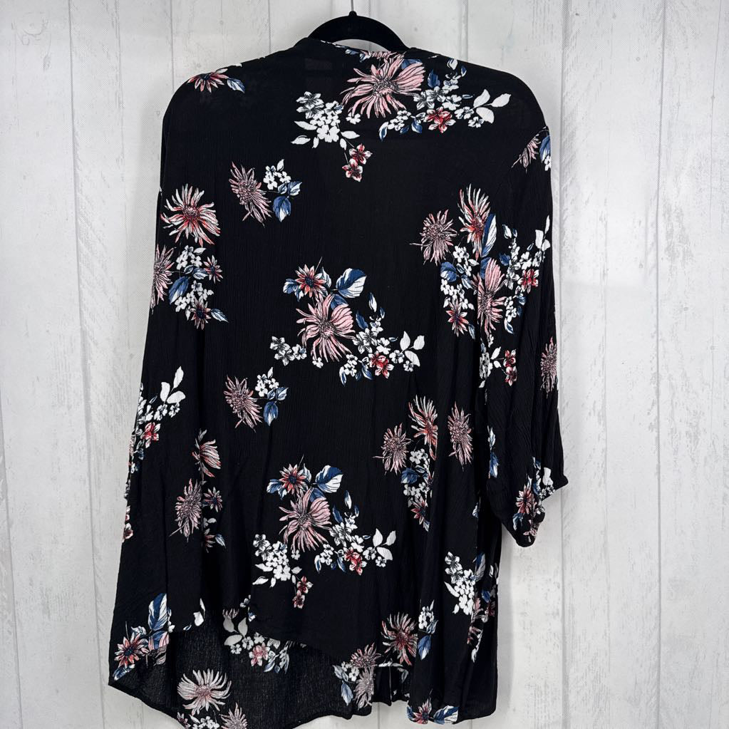 4X flo print tie-front 3/4 slv top