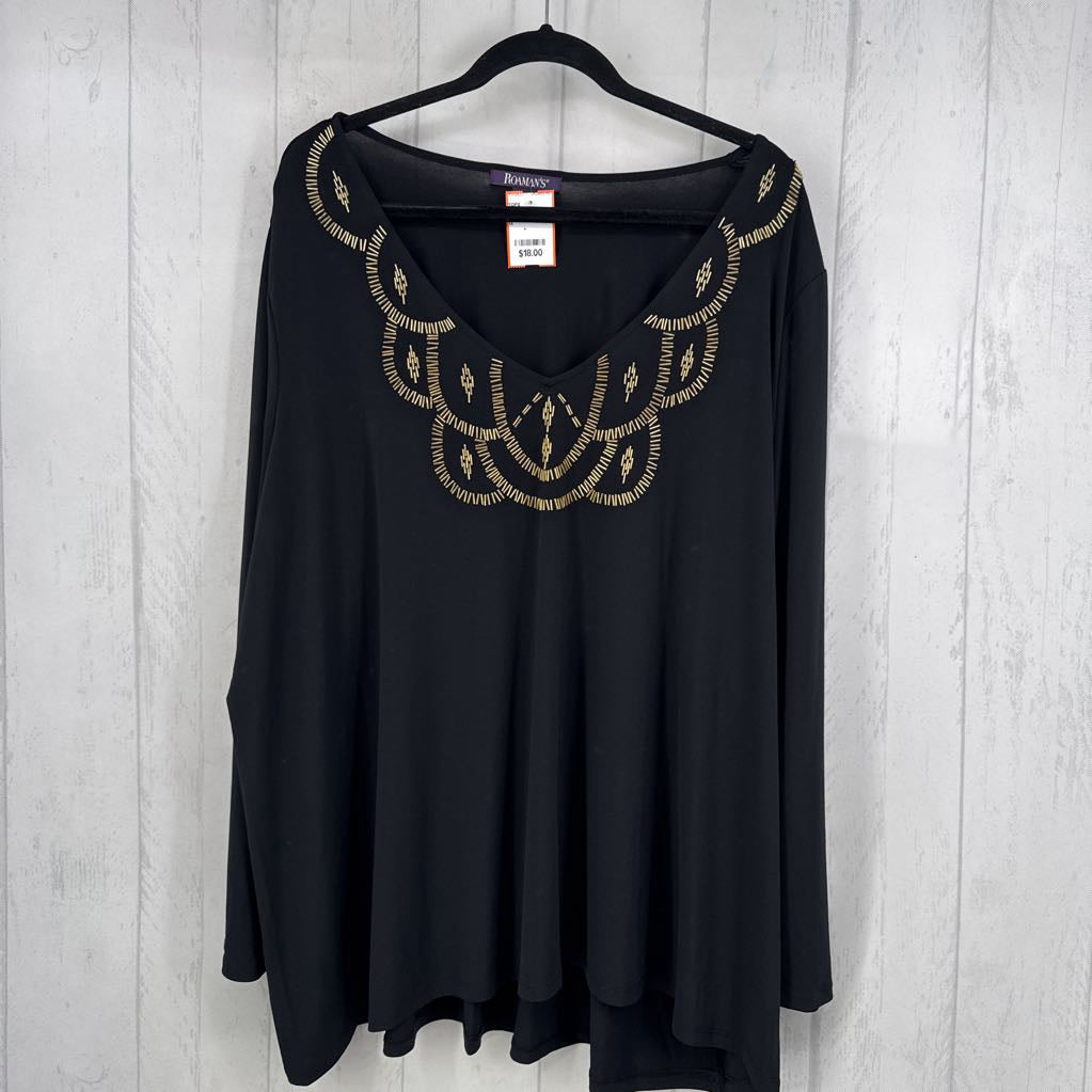 1X v-neck embelished l/s top