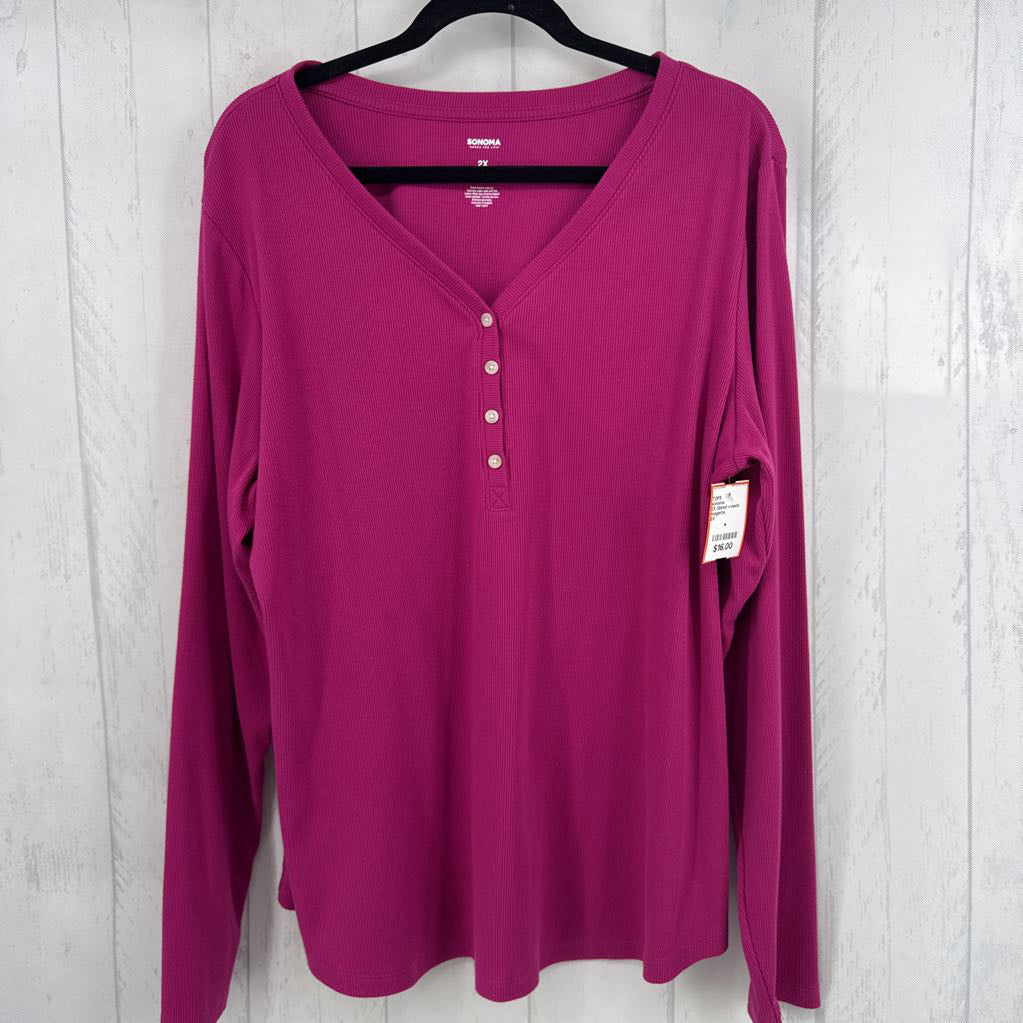 2X ribbed v-neck l/s henley