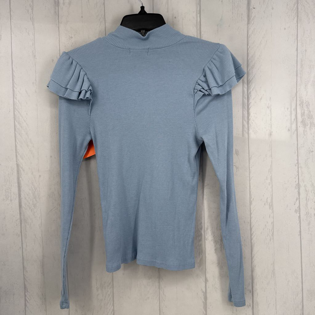 S ribbed mock neck l/s top