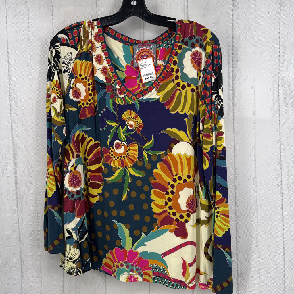 L v-neck flo print l/s tee