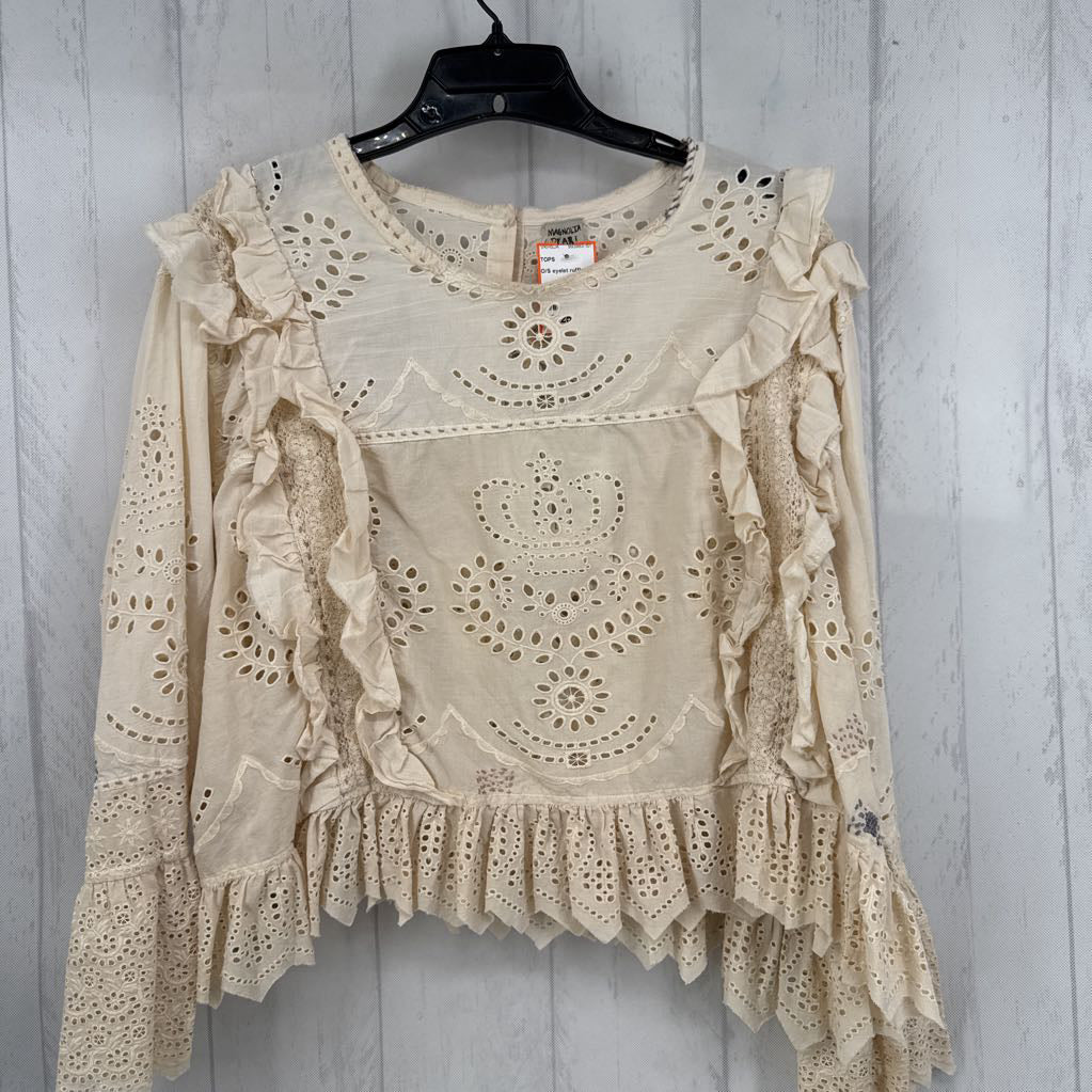 O/S eyelet ruffled l/s top