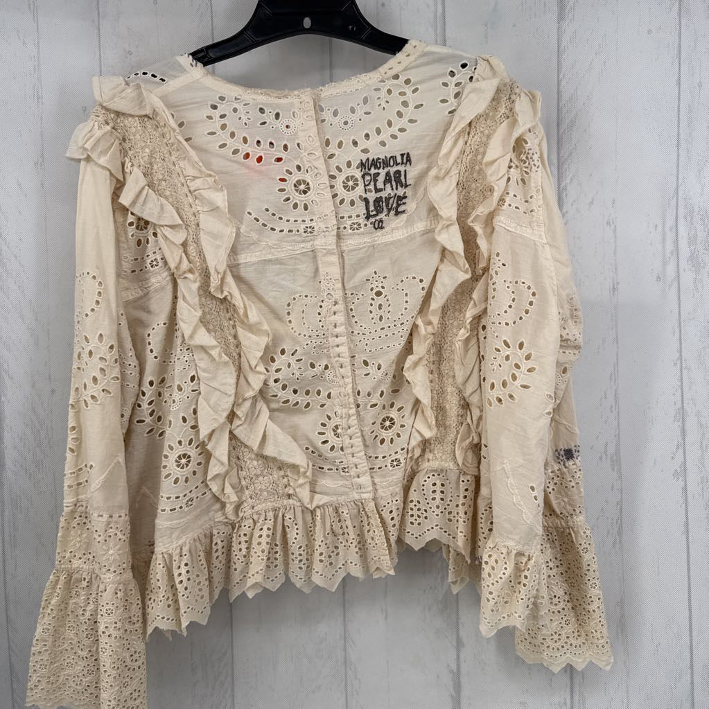 O/S eyelet ruffled l/s top