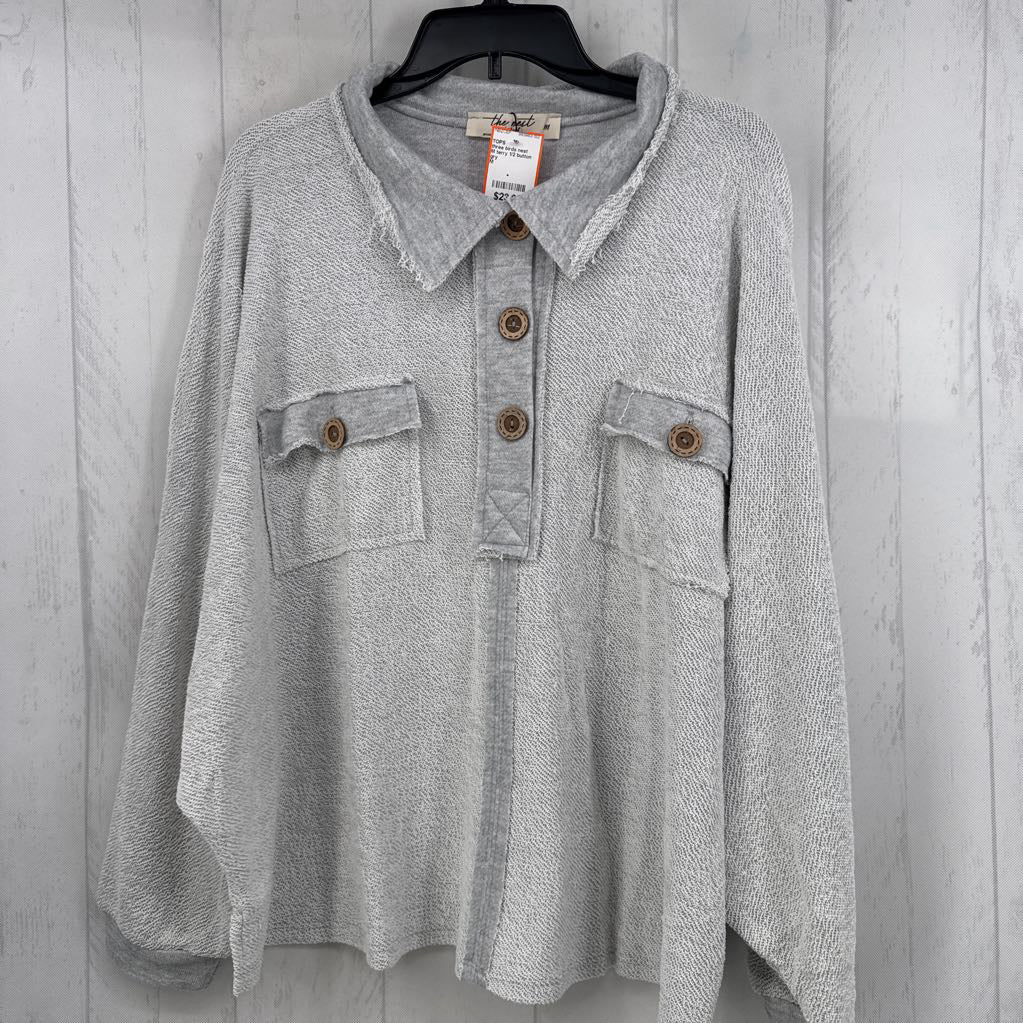 M terry 1/2 button down l/s top