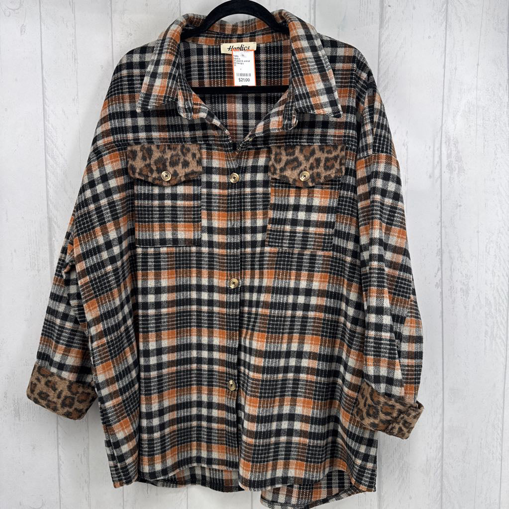 2X plaid & animal print shacket