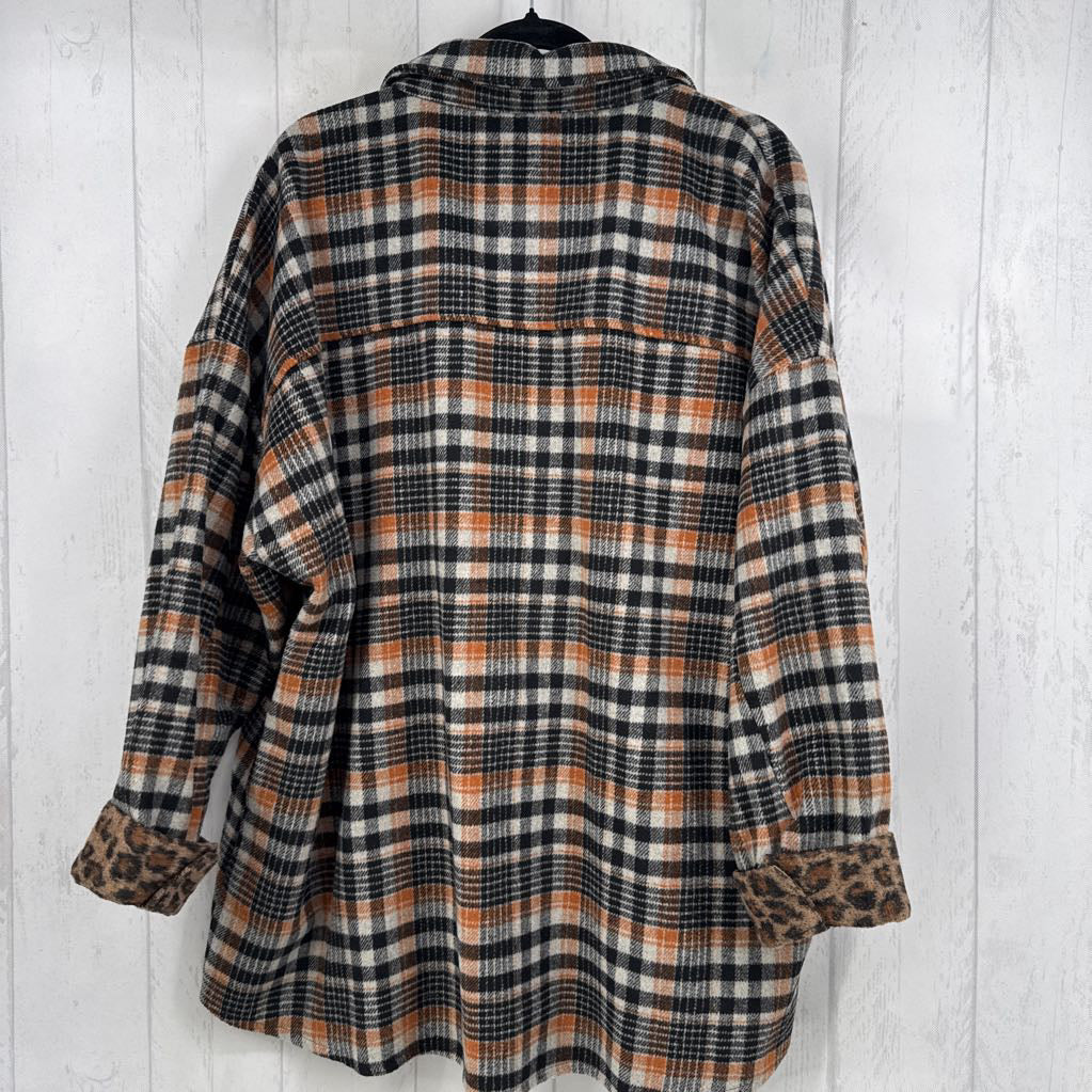 2X plaid & animal print shacket