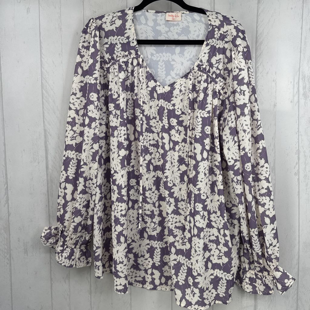 R40 2X flo print tie front l/s top