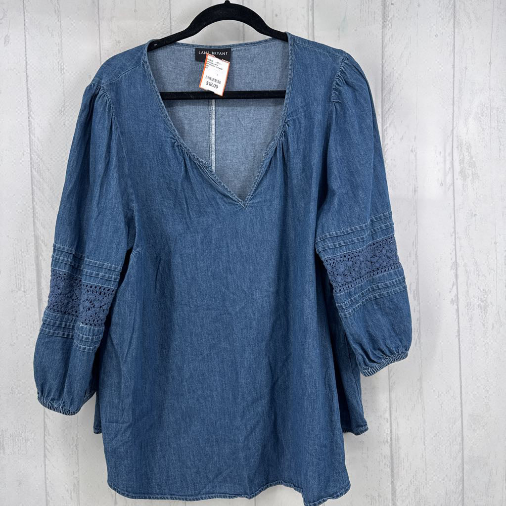 20 denim v-neck 3/4 slv top