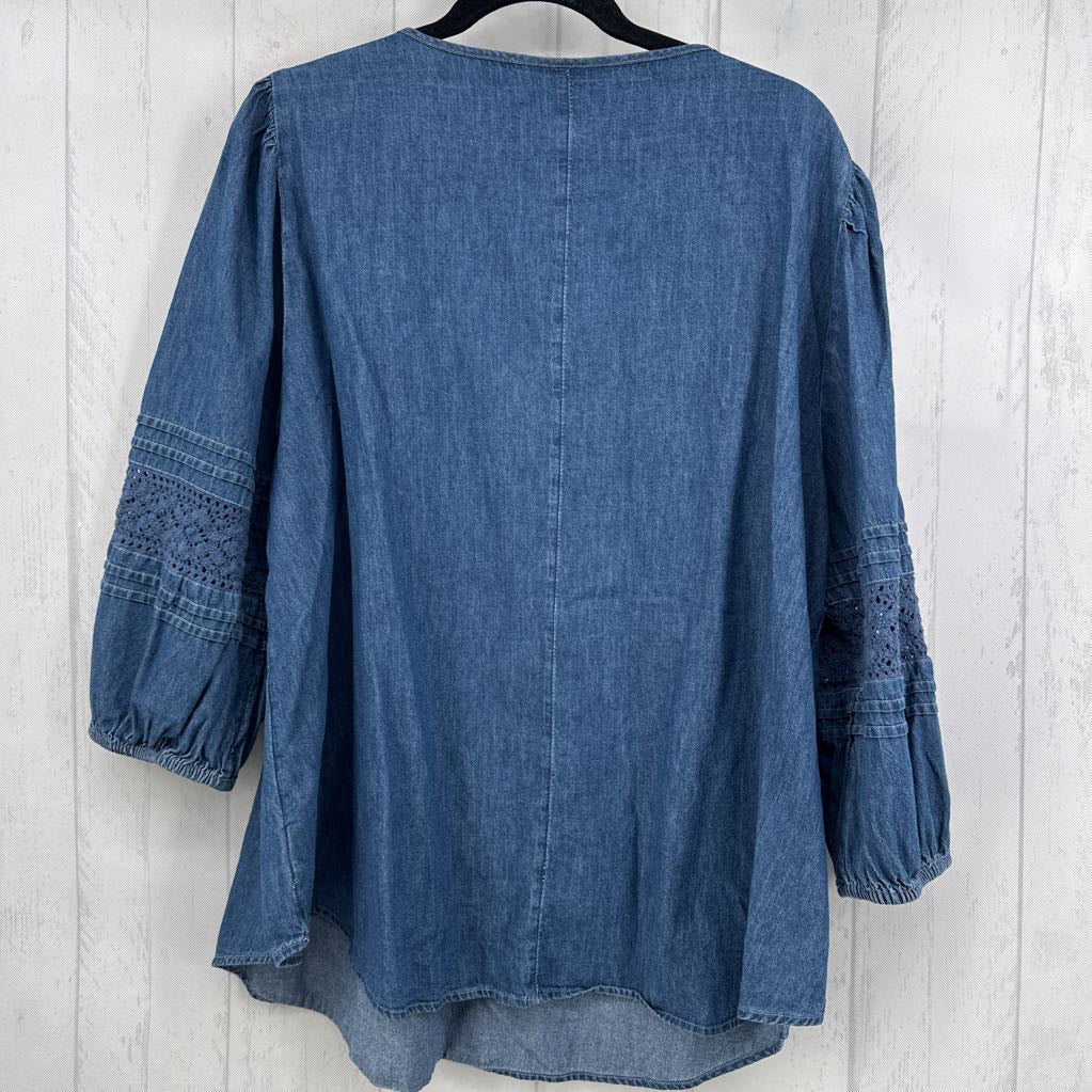 20 denim v-neck 3/4 slv top