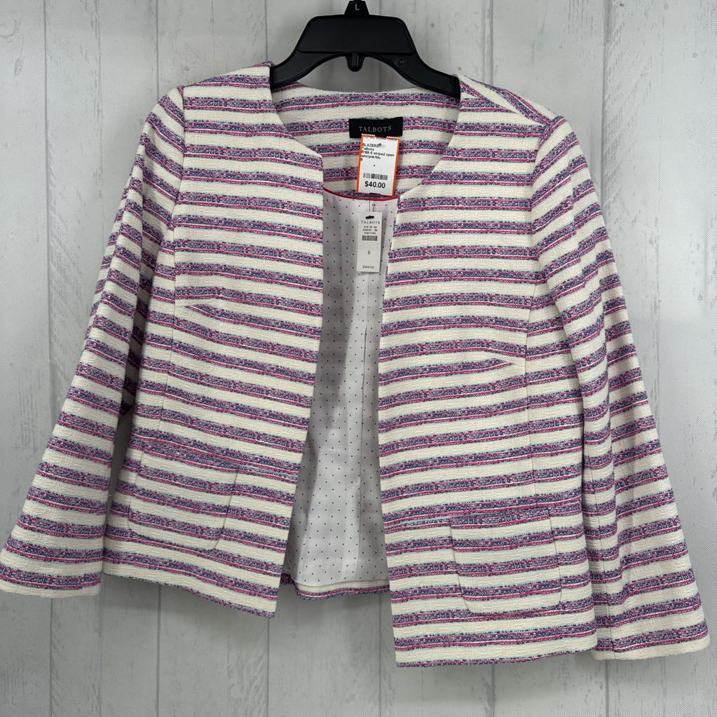 R169 6 striped open front blazer