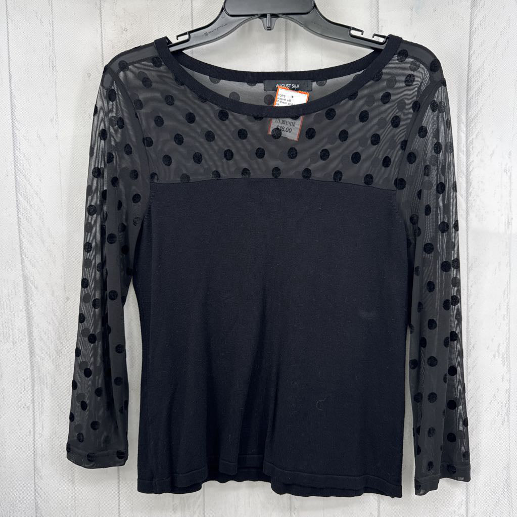 M sheer polka dot accent l/s top