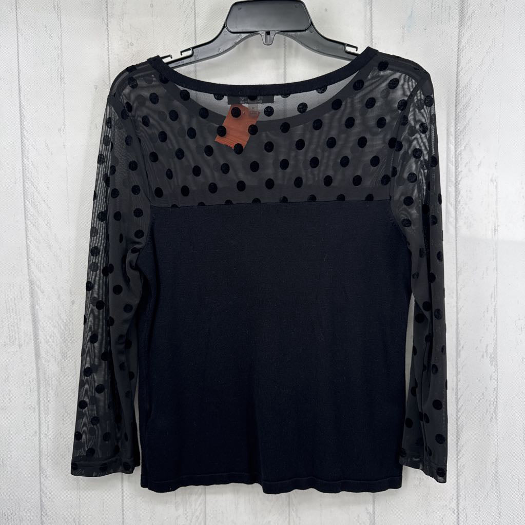 M sheer polka dot accent l/s top