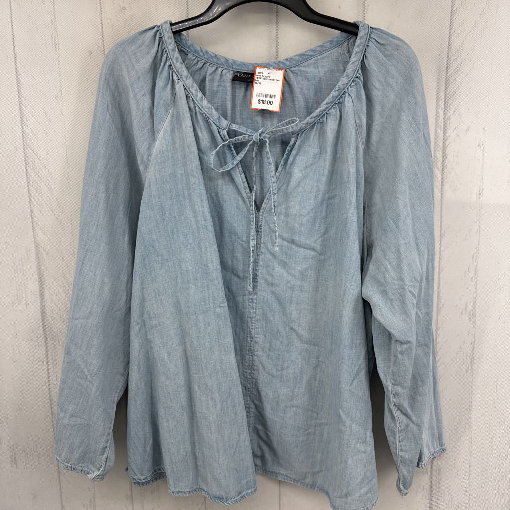 14/16 split neck tie-front denim l/s top