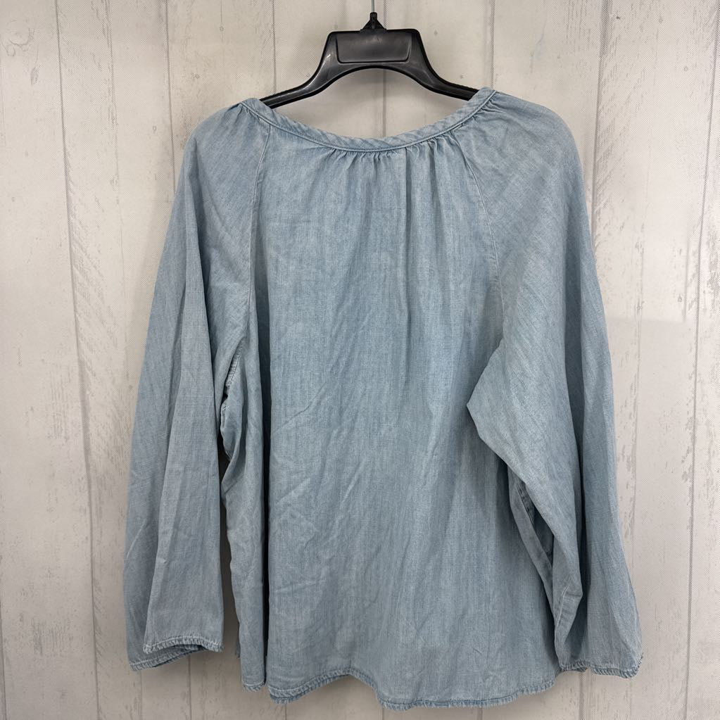 14/16 split neck tie-front denim l/s top