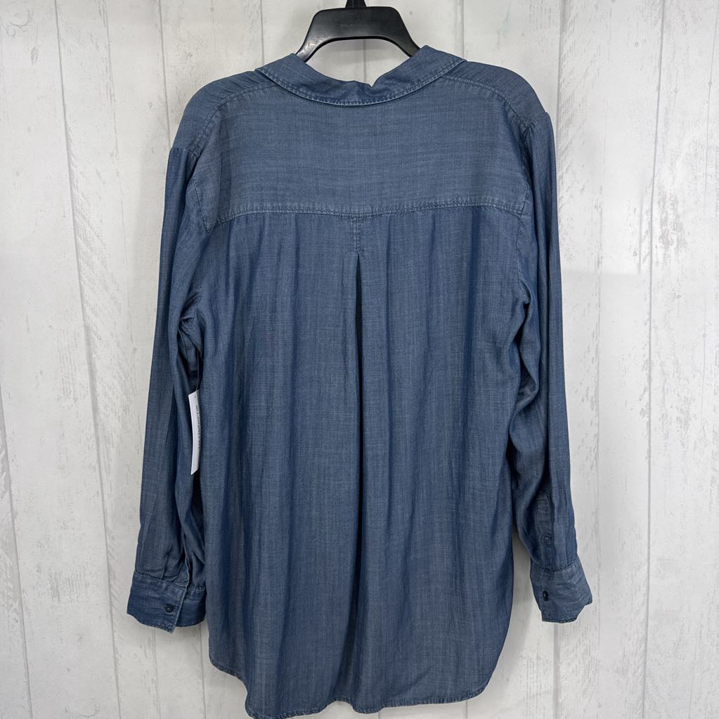 L chambray split neck l/s top