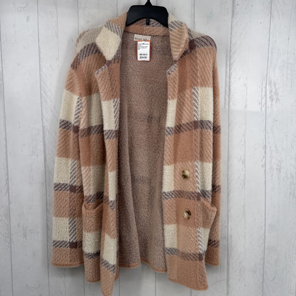 S/M eyelash plaid cardi