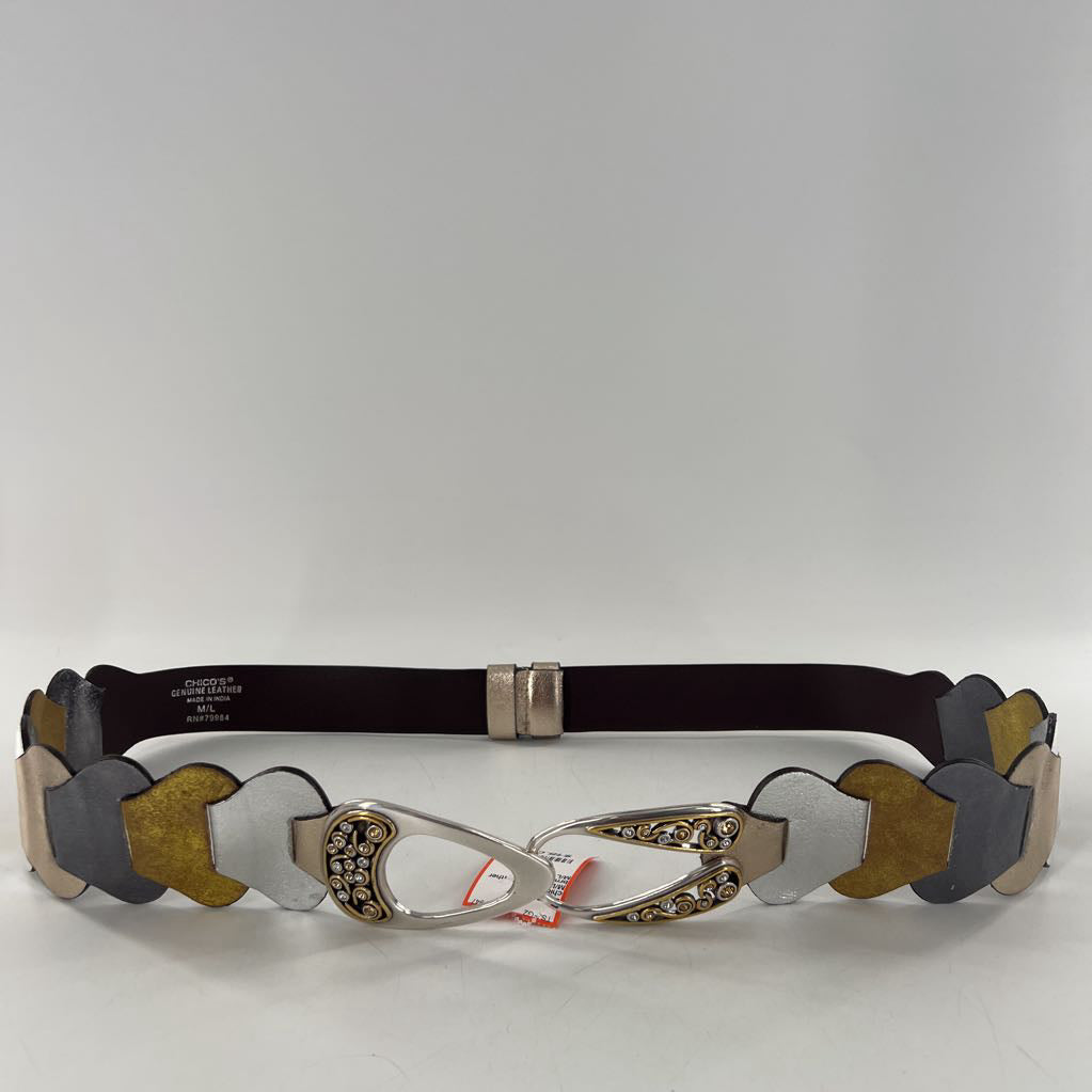 M/L metallic leather embelished buckle belt
