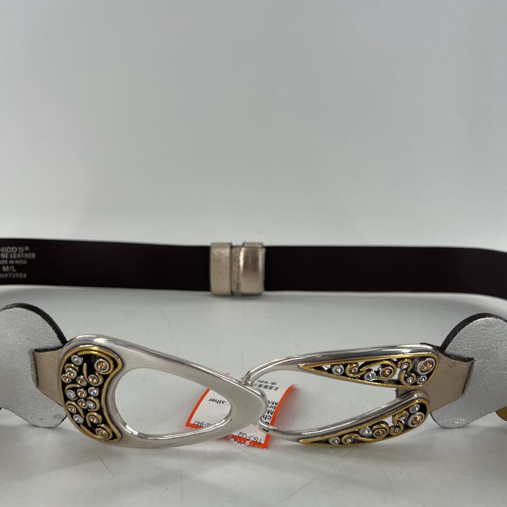 M/L metallic leather embelished buckle belt