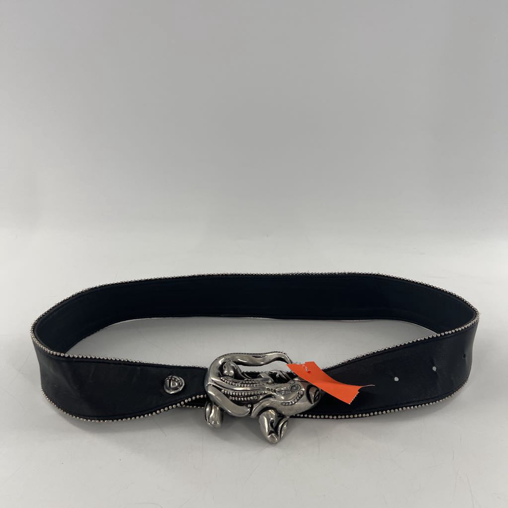 vintage black leather belt w/ gecko buckle