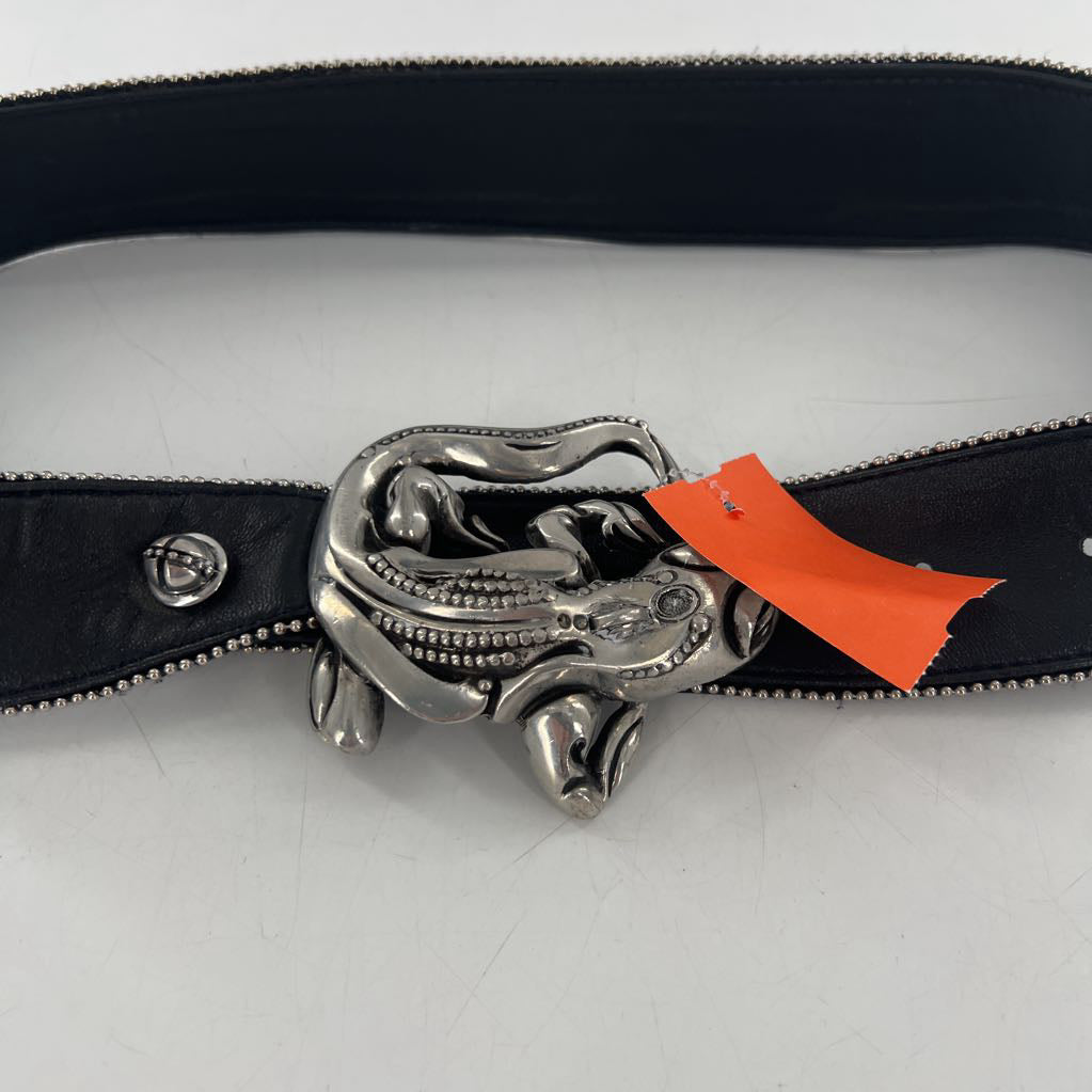 vintage black leather belt w/ gecko buckle