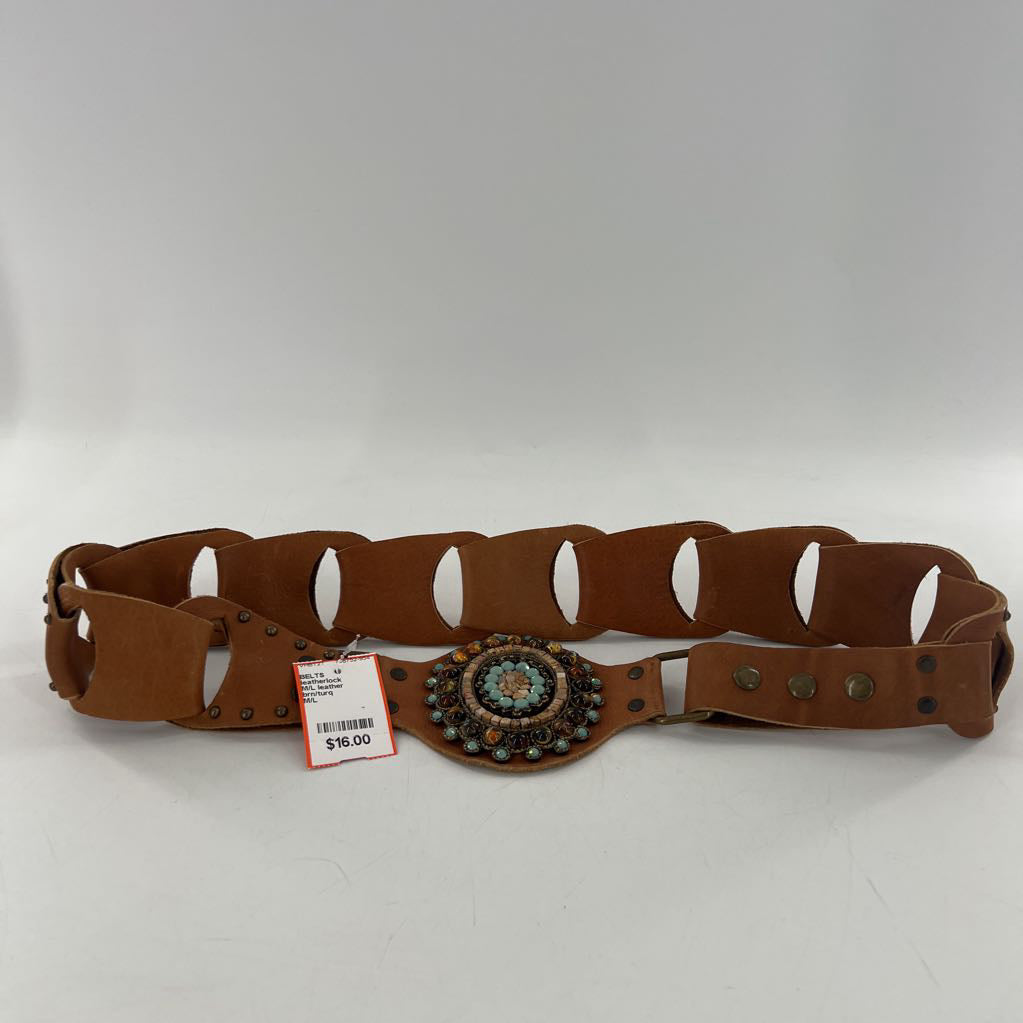 M/L leather embelished buckle belt