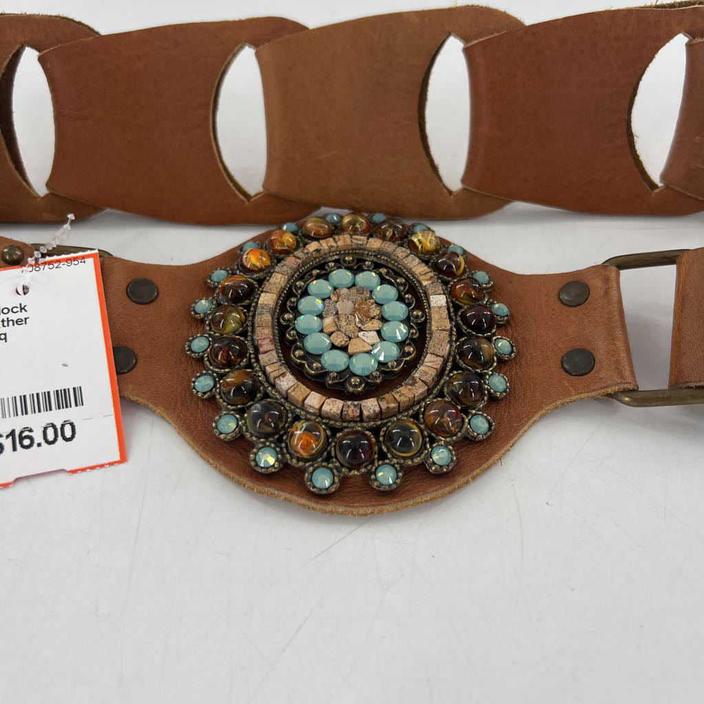 M/L leather embelished buckle belt