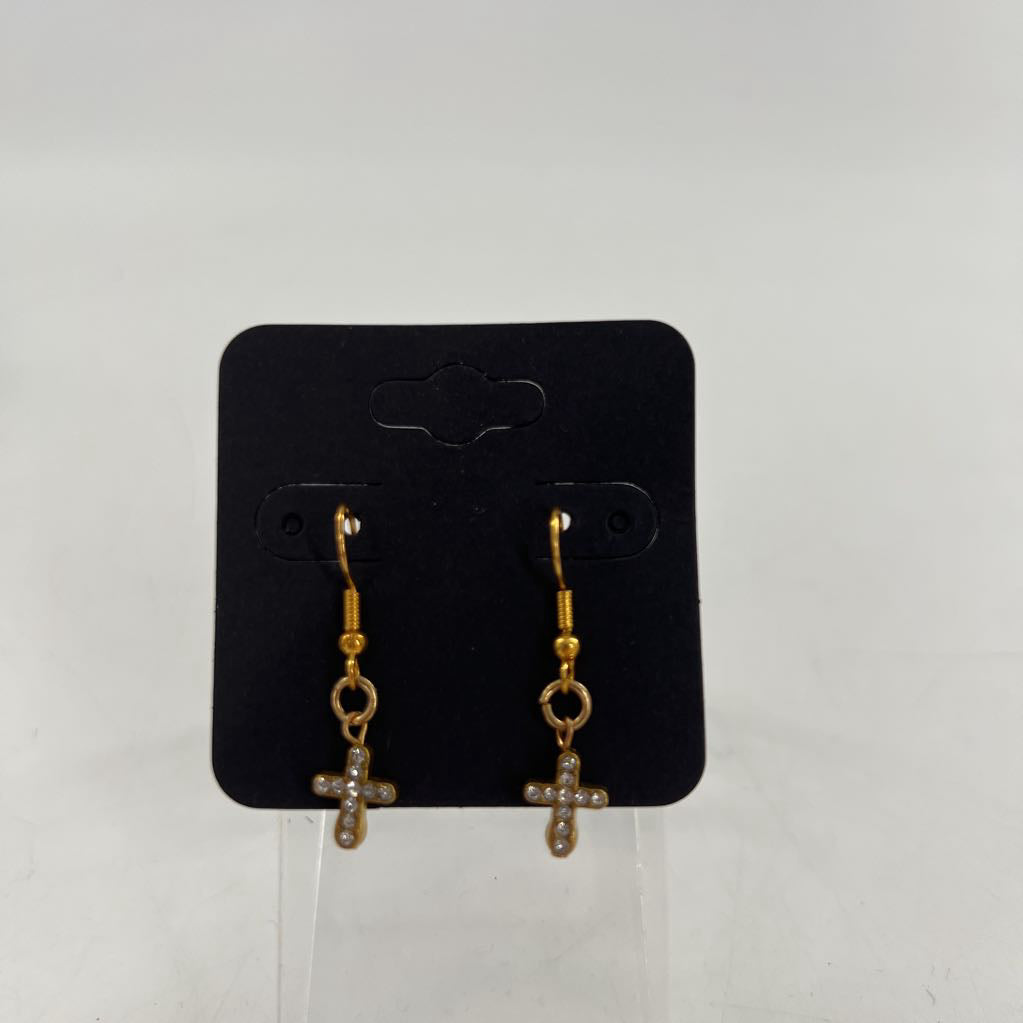 gold tone cross dangle earrings