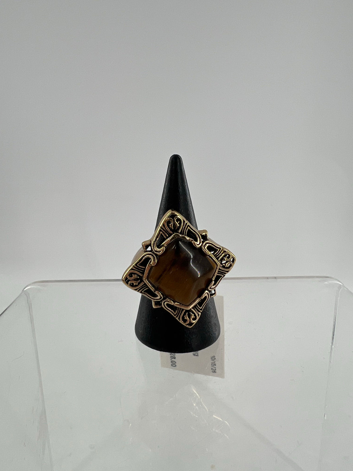 sz 7 gold tone brown stone ring