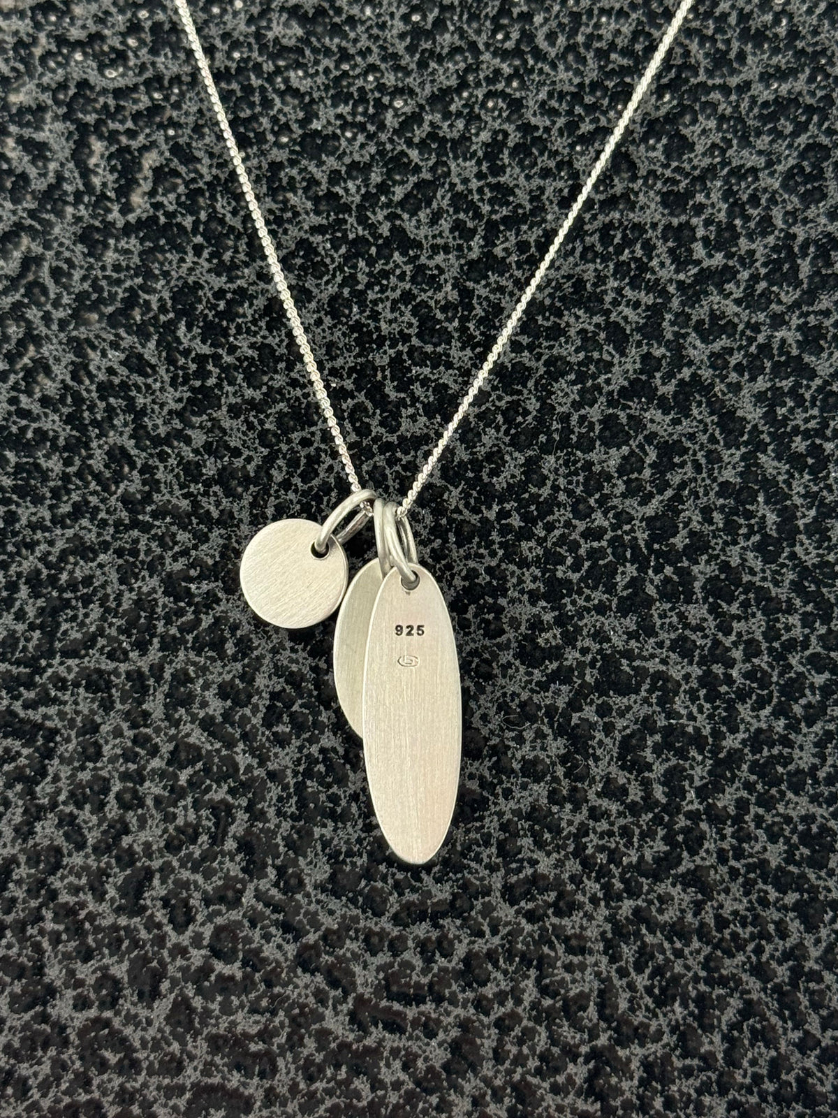 .925 silver etched floral charm necklace