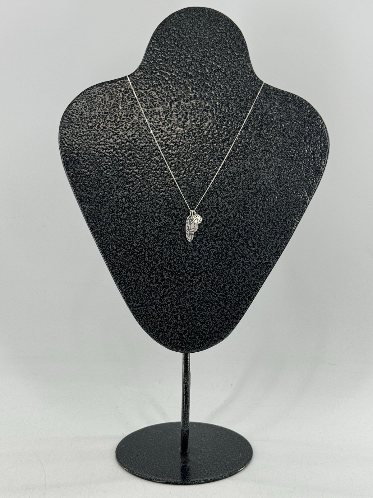 .925 silver etched floral charm necklace