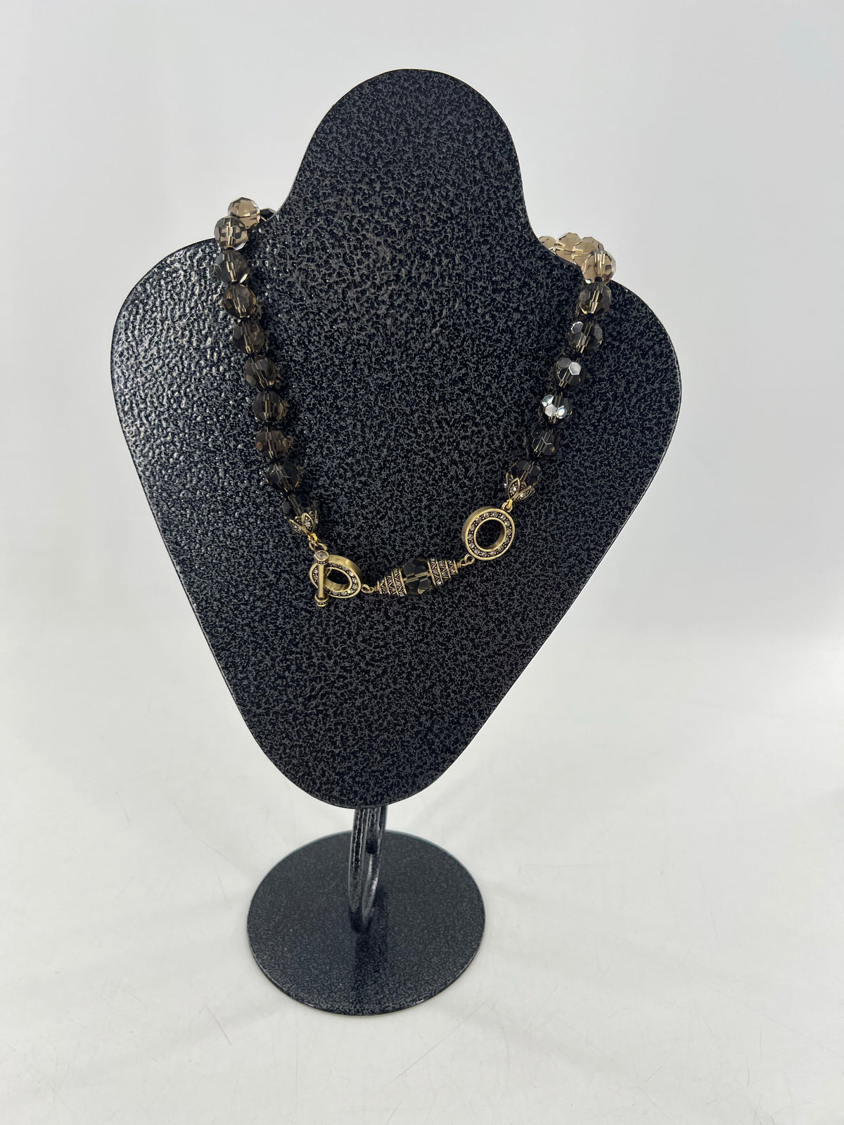10" brown beaded gold toggle necklace