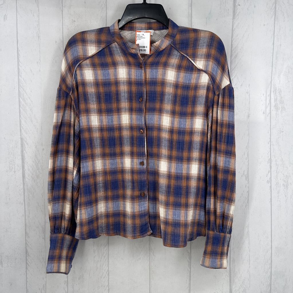 S plaid button down l/s top