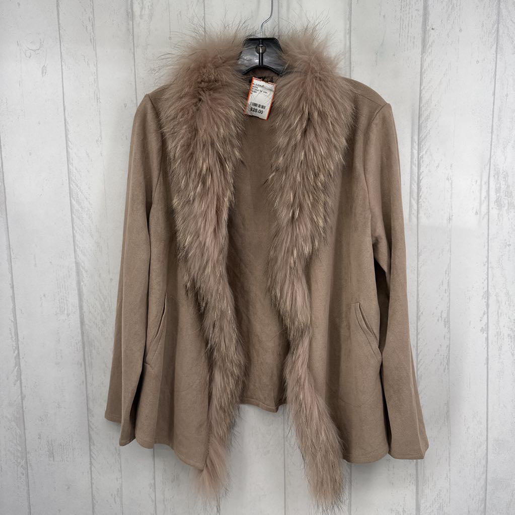 14 faux fur trim open front jacket