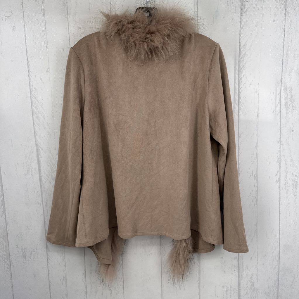 14 faux fur trim open front jacket