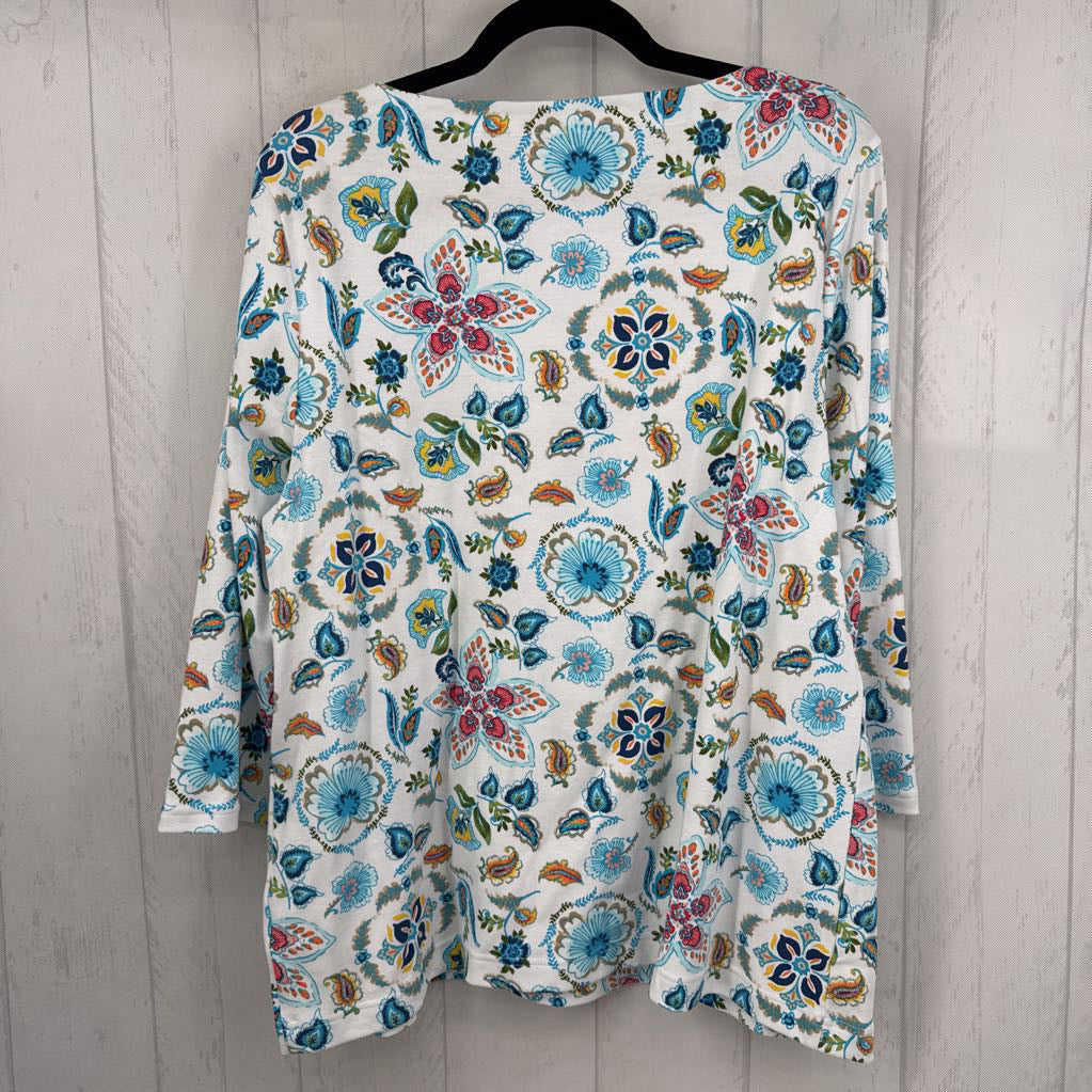 XXL flo print boat neck 3/4 slv tee