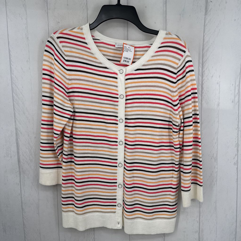 M striped button down 3/4 slv top