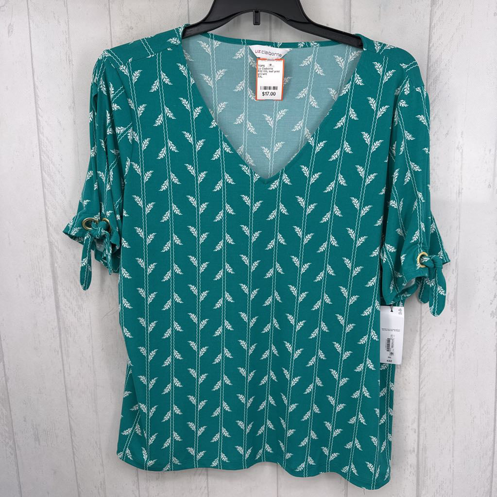 R32 XXL leaf print v-neck s/s top