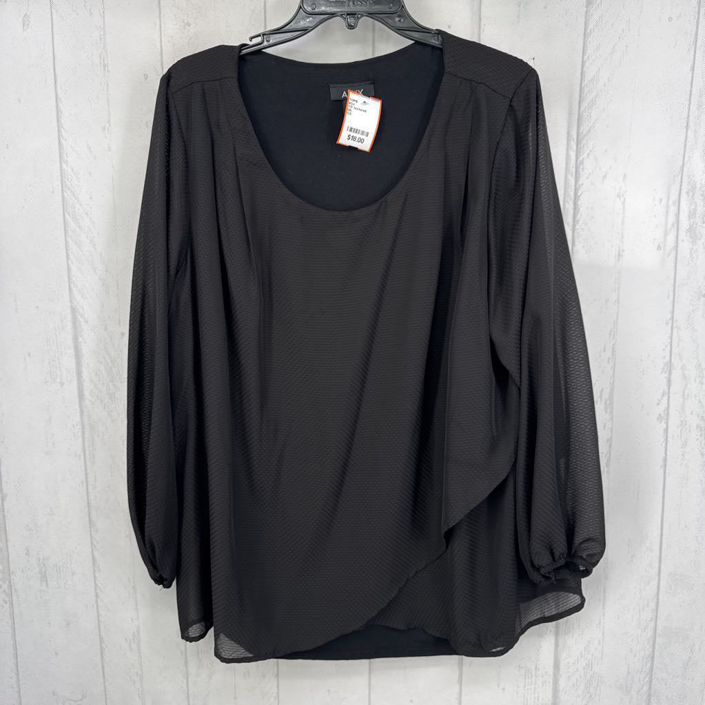 OX textured layered hem l/s top