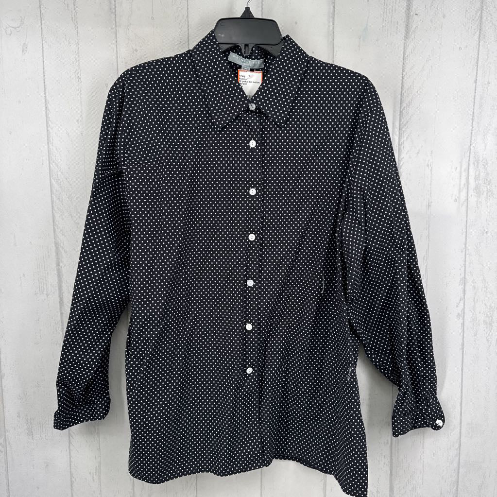 1X polka dot button down l/s top