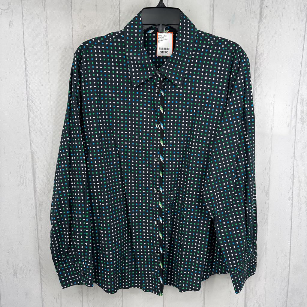 16w polka dot button down l/s top