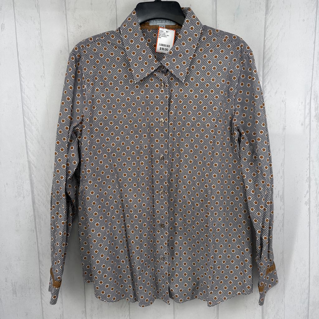 16w polka dot button down l/s top