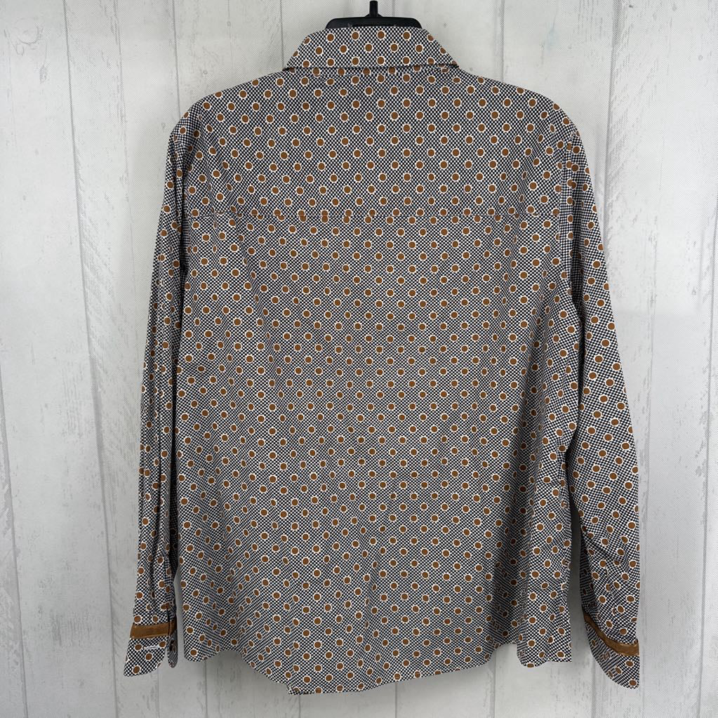 16w polka dot button down l/s top