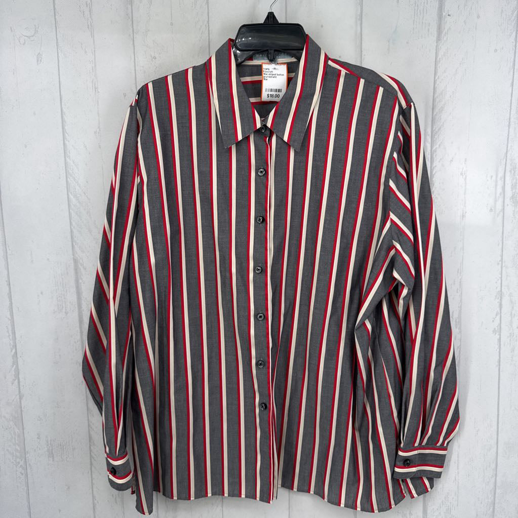 16w striped button down l/s top