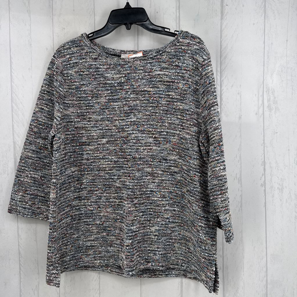 XL colorful textured 3/4 slv top