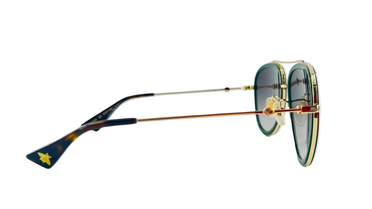 Gucci aviator sunglasses w/ gold/grn/red web frame w/ case