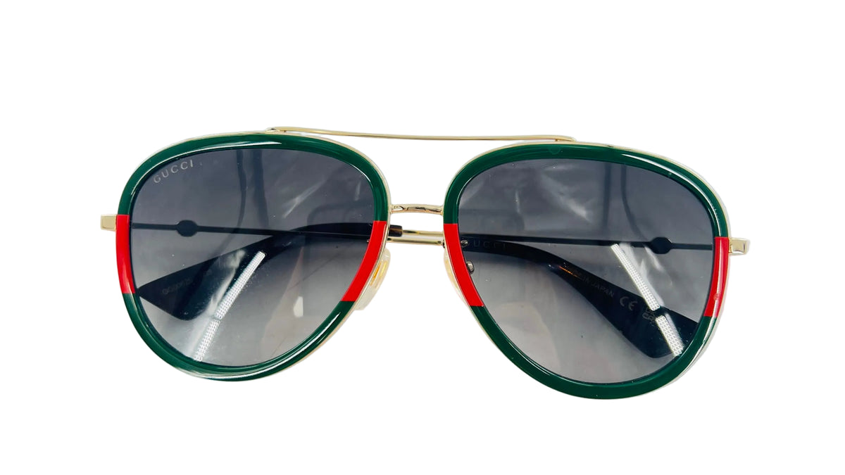 Gucci aviator sunglasses w/ gold/grn/red web frame w/ case