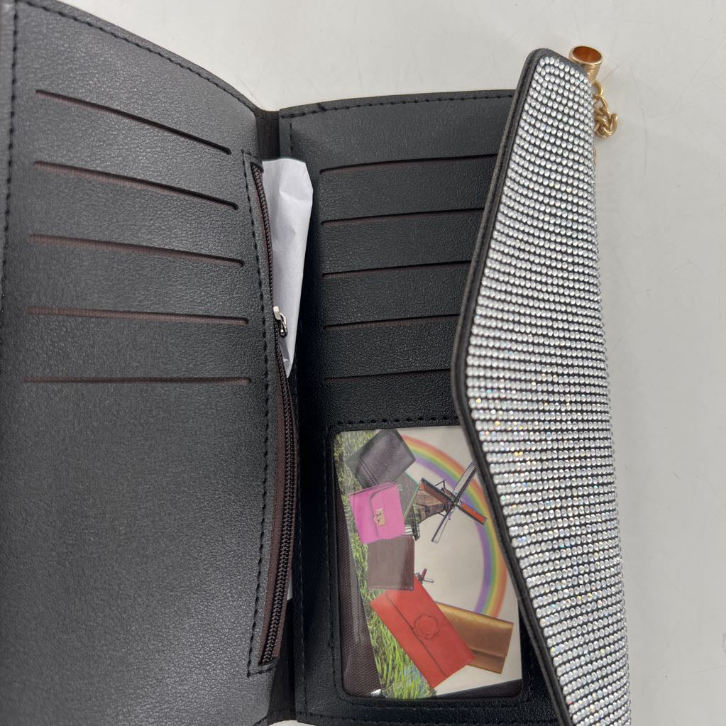 rhinestone embelished tri-fold wallet