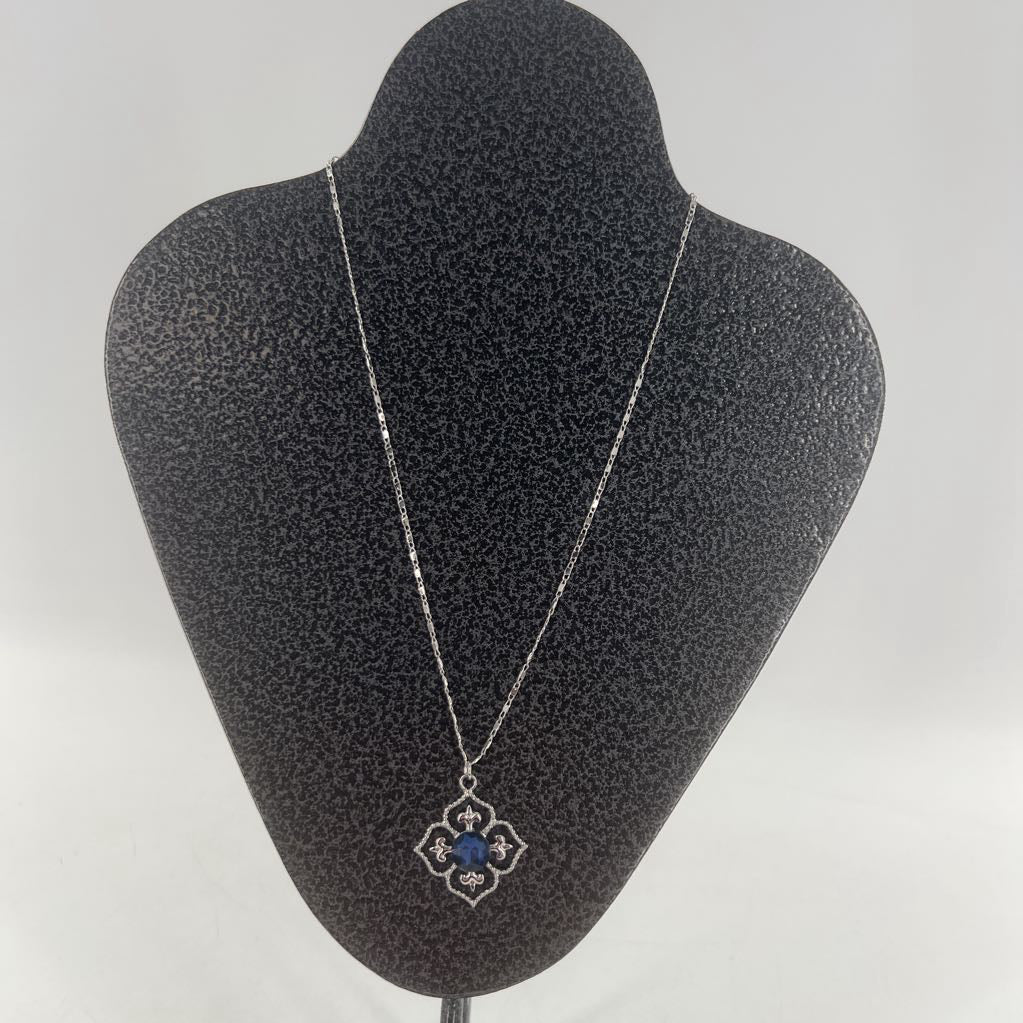 12" silver necklace w/ blue stone pendant necklace