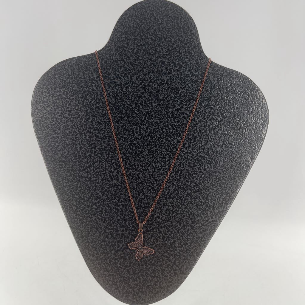 12" bronze necklace butterfly pendant necklace