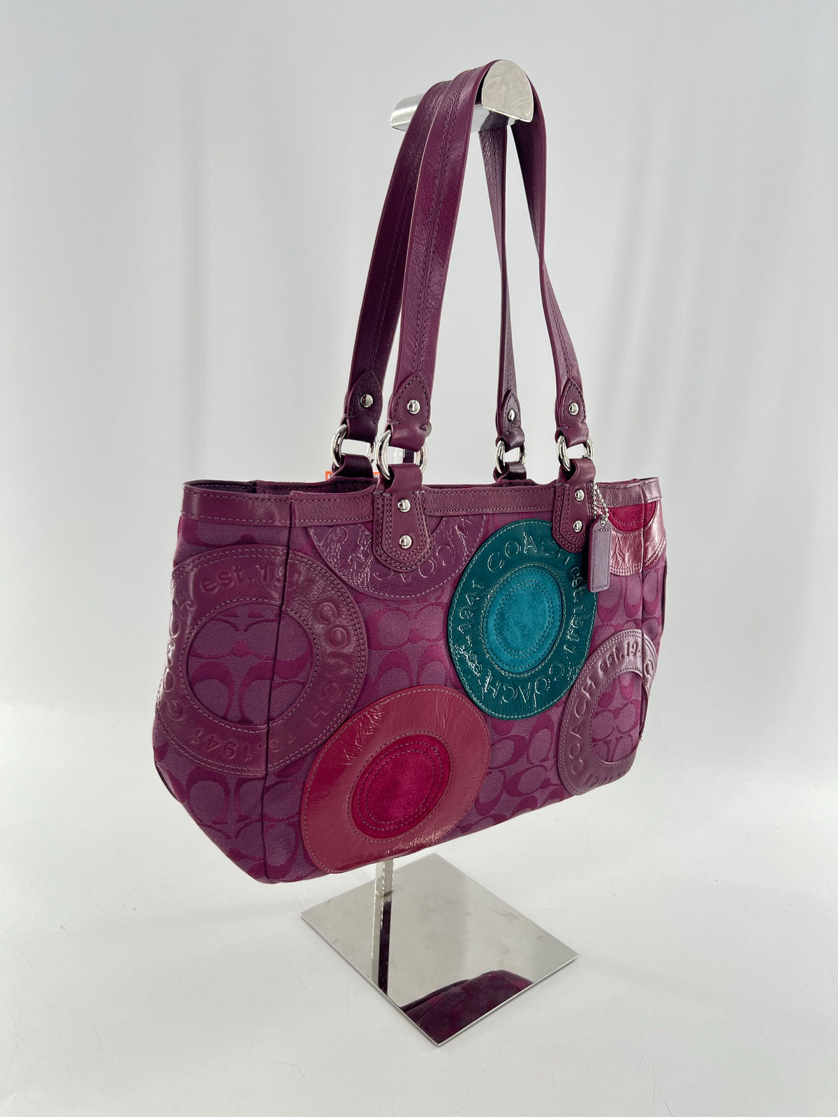 circle patchwork jacquard signature tote bag